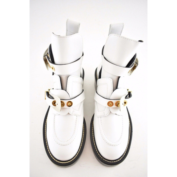 Balenciaga Ceinture White Black Leather Buckle Cut Out Short Ankle Heel Boot 36 - Picture 8 of 12